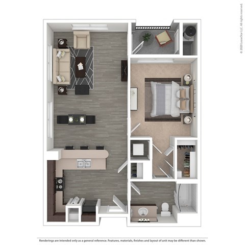 Floor plan for 1 bed, 1 bath, 801 sqft
