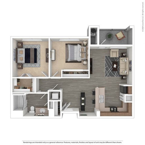 Floor plan for 2 beds, 1 bath, 913 sqft