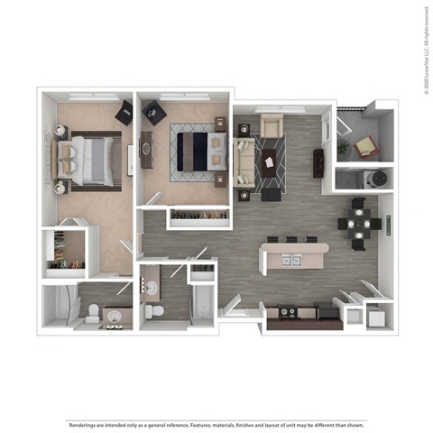 Floor plan for 2 beds, 2 baths, 1017 sqft