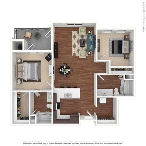Floor plan for 2 beds, 2 baths, 1020 sqft