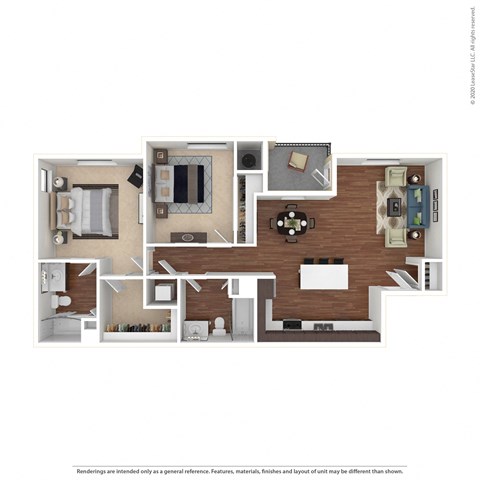 Floor plan for 2 beds, 2 baths, 1025 sqft