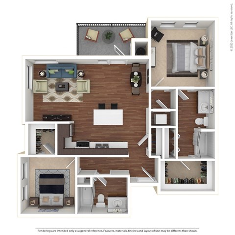 Floor plan for 2 beds, 2 baths, 1135 sqft