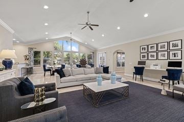 San Antonio apartment for rent - A living room with a grey sofa and a coffee table.