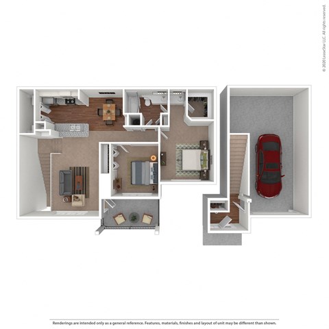 Floor plan for 2 beds, 1 bath, 940 sqft