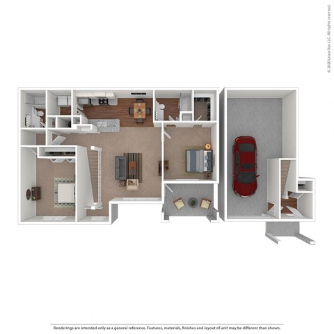 Floor plan for 2 beds, 2 baths, 1033 sqft