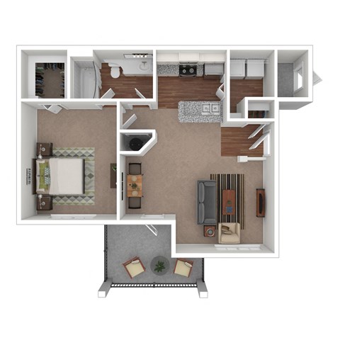 Floor plan for 1 bed, 1 bath, 756 sqft