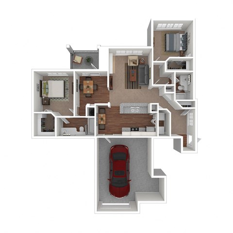 Floor plan for 2 beds, 2 baths, 1273 sqft