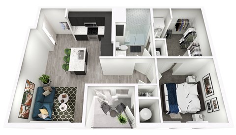 Floor plan for 1 bed, 1 bath, 794 sqft