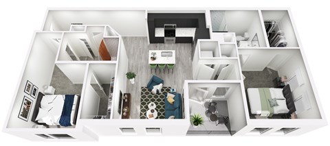 Floor plan for 2 beds, 2 baths, 1142 sqft
