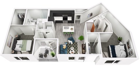 Floor plan for 2 beds, 2 baths, 1170 sqft