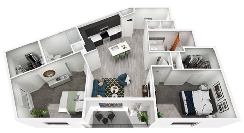 Floor plan for 2 beds, 2 baths, 1241 sqft