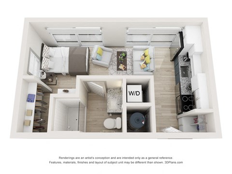 Floor plan for studio, 1 bath, 359 sqft