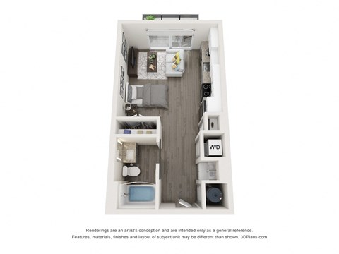 Floor plan for studio, 1 bath, 451 sqft