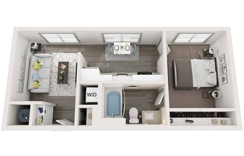 Floor plan for 1 bed, 1 bath, 503 sqft
