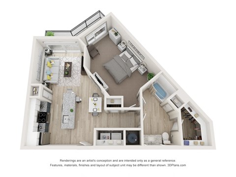 Floor plan for 1 bed, 1 bath, 710 sqft