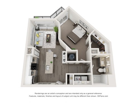 Floor plan for 1 bed, 1 bath, 802 sqft