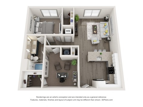 Floor plan for 2 beds, 1 bath, 933 sqft