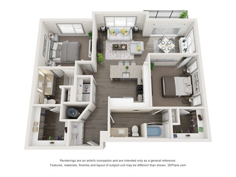 Floor plan for 2 beds, 2 baths, 1138 sqft