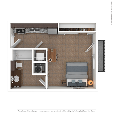 Floor plan for studio, 1 bath, 396 sqft