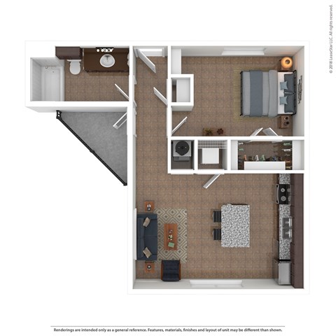 Floor plan for studio, 1 bath, 517 sqft