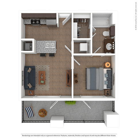 Floor plan for 1 bed, 1 bath, 517 sqft