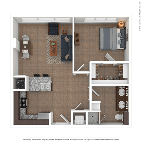 Floor plan for 1 bed, 1 bath, 682 sqft