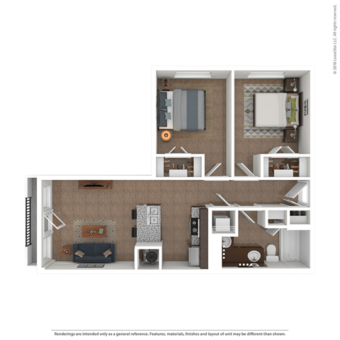 Floor plan for 2 beds, 1 bath, 372 sqft