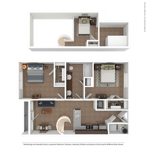 Floor plan for 2 beds, 1 bath, 451 sqft