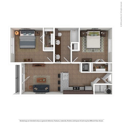 Floor plan for 2 beds, 1 bath, 812 sqft