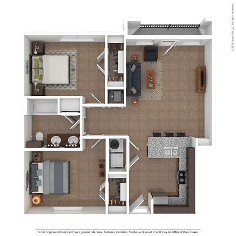 Floor plan for 2 beds, 1 bath, 457 sqft