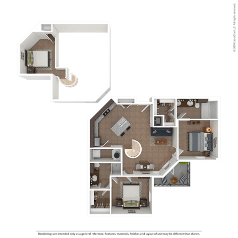 Floor plan for 2 beds, 2 baths, 519 sqft
