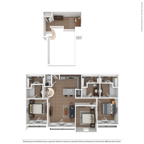 Floor plan for 3 beds, 3 baths, 441 sqft