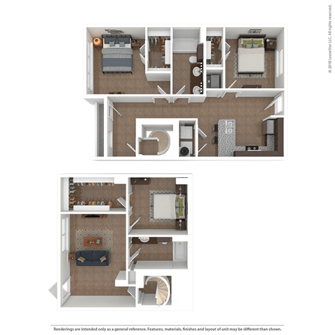 Floor plan for 3 beds, 2 baths, 432 sqft