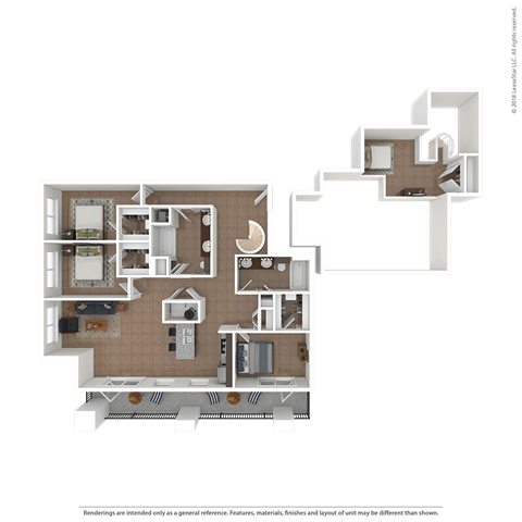 Floor plan for 3 beds, 2 baths, 524 sqft