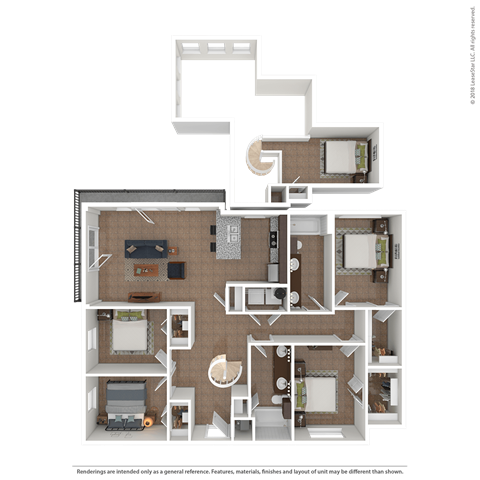 Floor plan for 4 beds, 2 baths, 400 sqft