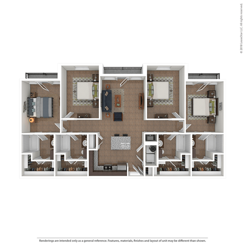 Floor plan for 4 beds, 4 baths, 374 sqft