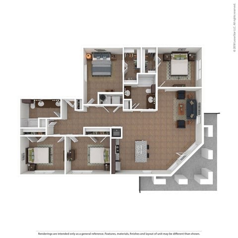 Floor plan for 4 beds, 2 baths, 393 sqft