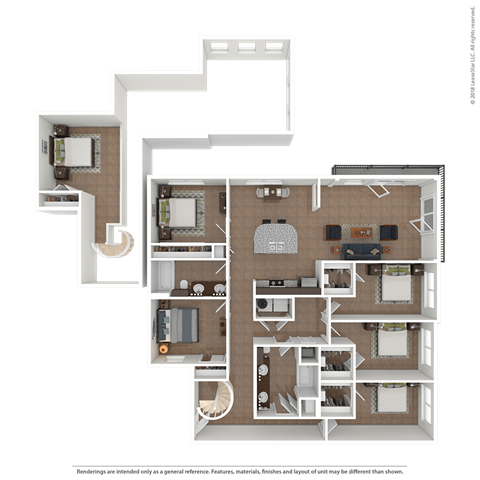 Floor plan for 5 beds, 2 baths, 385 sqft