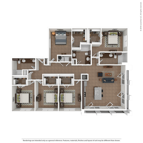 Floor plan for 5 beds, 3 baths, 401 sqft