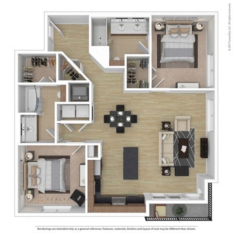 Floor plan for 2 beds, 2 baths