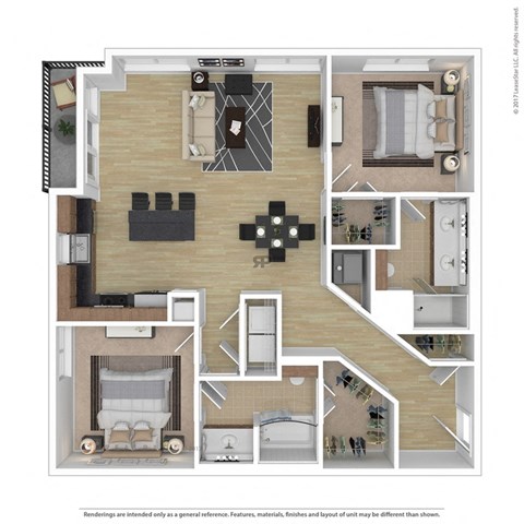 Floor plan for 2 beds, 2 baths, 1246 sqft