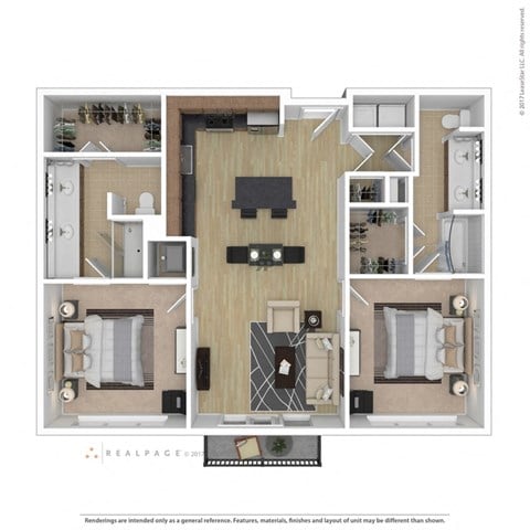 Floor plan for 2 beds, 2 baths, 1097 sqft