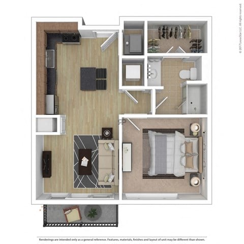 Floor plan for 1 bed, 1 bath, 575 sqft