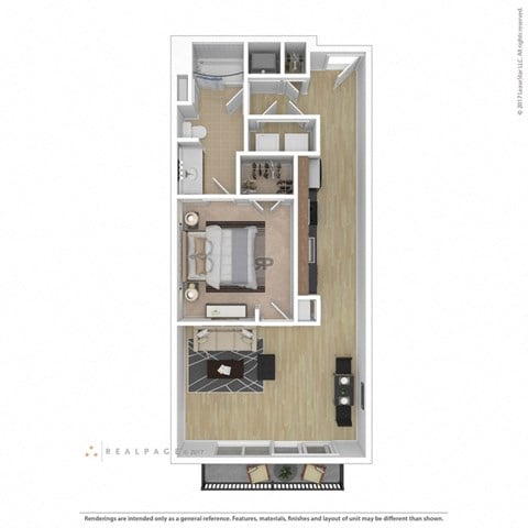 Floor plan for 1 bed, 1 bath, 764 sqft
