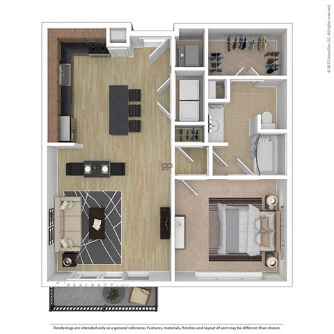 Floor plan for 1 bed, 1 bath, 792 sqft