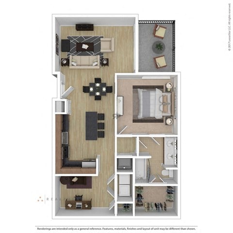 Floor plan for 1 bed, 1 bath, 908 sqft