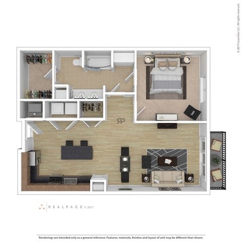 Floor plan for 1 bed, 1 bath, 923 sqft