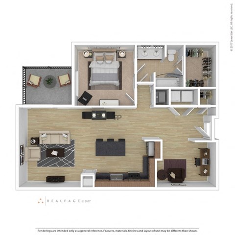 Floor plan for 1 bed, 1 bath, 1020 sqft