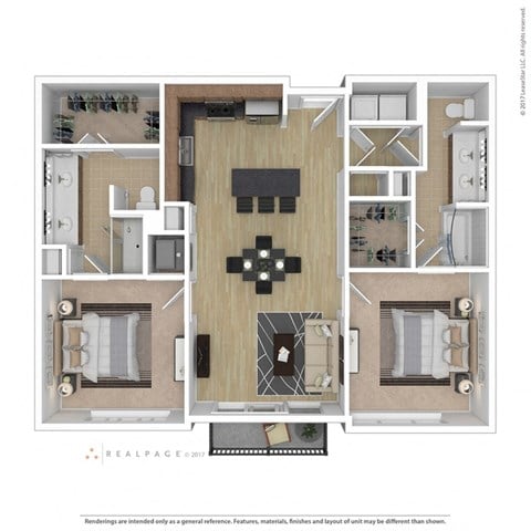 Floor plan for 2 beds, 2 baths, 1097 sqft