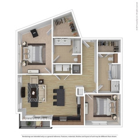 Floor plan for 2 beds, 2 baths, 1130 sqft